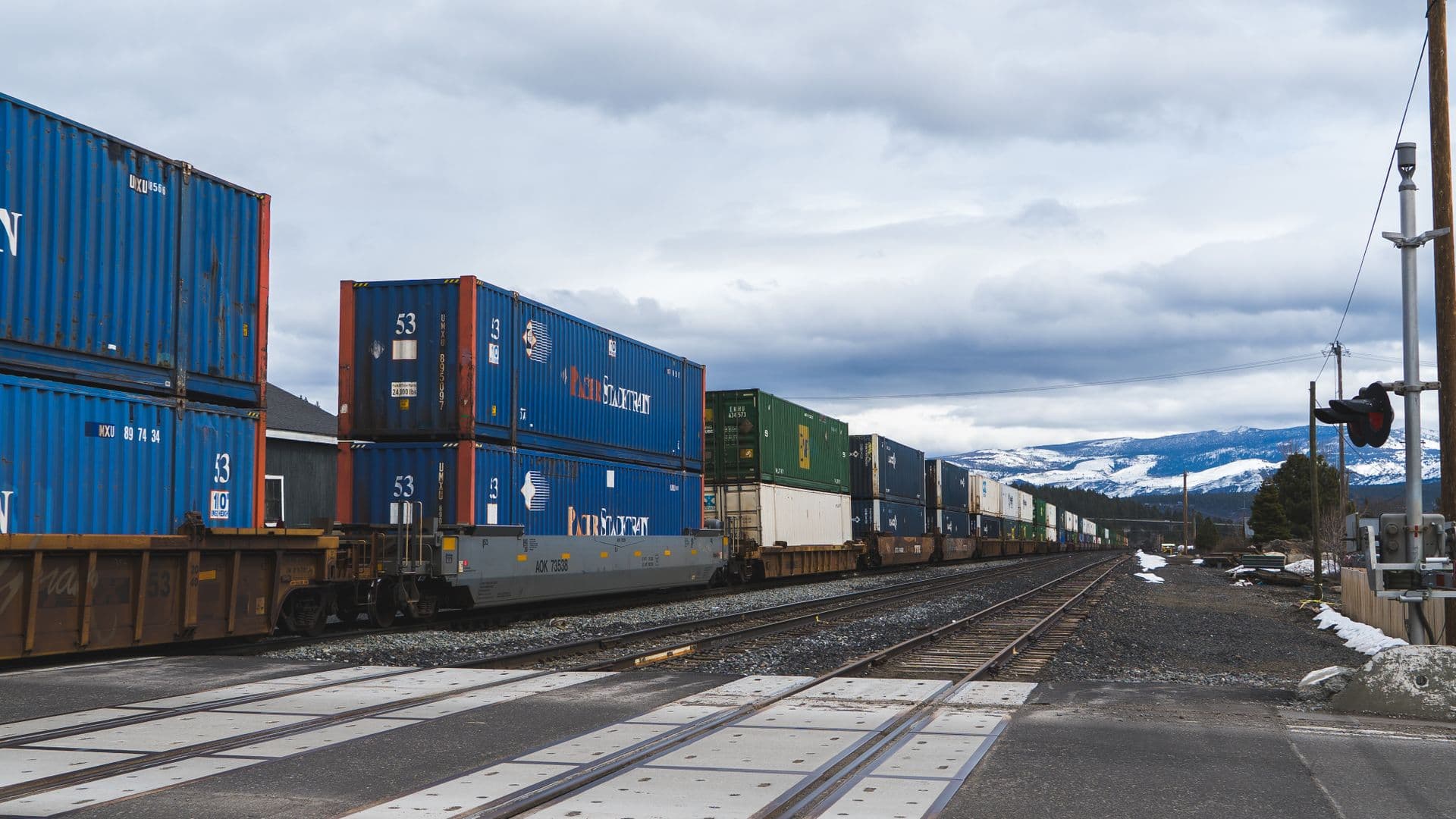 Double-stack container train in the Sierra